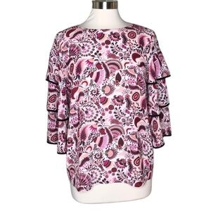 Loft S ruffle sleeve blouse paisley print